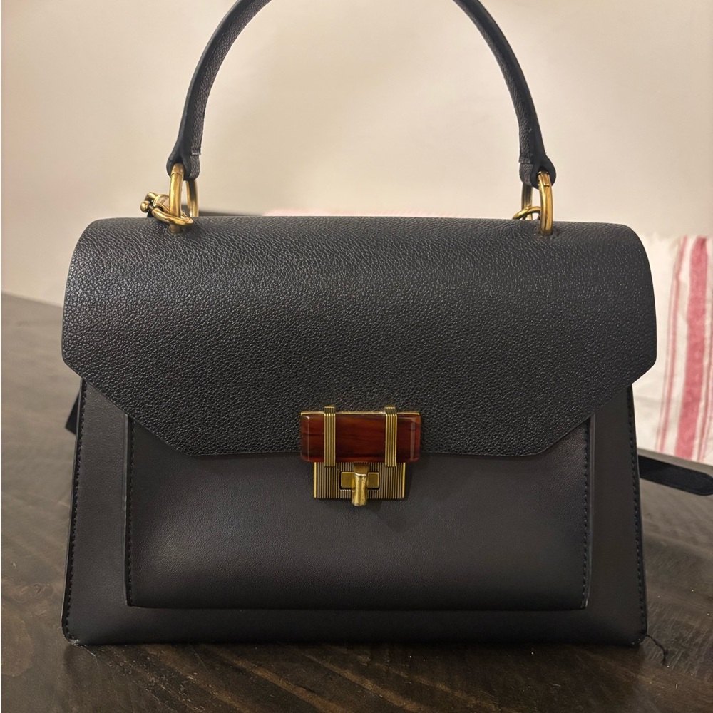 Charles & Keith Black Top-Handle Satchel with Gold Hardware